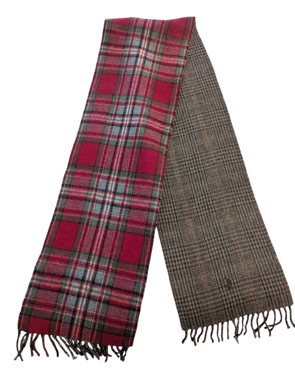 POLO Ralph Lauren Lambswool Classic Plaid/Brown Houndstooth Reversible Scarf